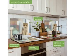 Banjado Herdabdeckplatte Glas 1 Teilig 60x52CM Schneidebrett Herdabdeckung Mit Motiv Kleine Katze