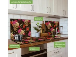 Banjado Herdabdeckplatte Glas 1 Teilig 60x52CM Schneidebrett Herdabdeckung Mit Motiv Los Dias De Muertos