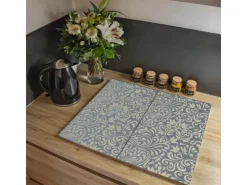 Banjado Herdabdeckplatte Glas 2 Teilig Je 30x52CM Schneidebrett Herdabdeckung Mit Motiv Blaues Ornament