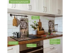 Banjado Herdabdeckplatte Glas 2 Teilig Je 30x52CM Schneidebrett Herdabdeckung Mit Motiv Eule