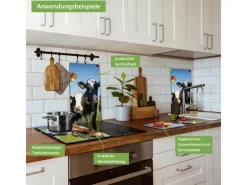 Banjado Herdabdeckplatte Glas 2 Teilig Je 30x52CM Schneidebrett Herdabdeckung Mit Motiv Kühe