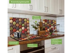 Banjado Herdabdeckplatte Glas 1 Teilig 60x52CM Schneidebrett Herdabdeckung Mit Motiv Zutaten