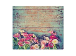 Banjado Herdabdeckplatte Glas 2 Teilig Je 30x52CM Schneidebrett Herdabdeckung Mit Motiv Blumenpfücken