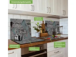 Banjado Herdabdeckplatte Glas 1 Teilig 60x52CM Schneidebrett Herdabdeckung Mit Motiv Wand Mit Zeitungen