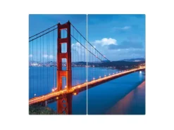 Banjado Herdabdeckplatte Glas 2 Teilig Je 30x52CM Schneidebrett Herdabdeckung Mit Motiv Golden Gate Bridge