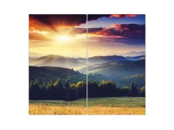 Banjado Herdabdeckplatte Glas 2 Teilig Je 30x52CM Schneidebrett Herdabdeckung Mit Motiv Karpaten Sonnenuntergang
