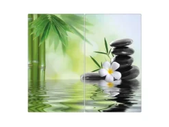 Banjado Herdabdeckplatte Glas 2 Teilig Je 30x52CM Schneidebrett Herdabdeckung Mit Motiv Steine & Relax 6