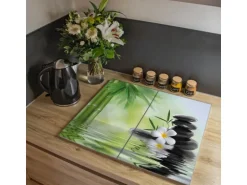 Banjado Herdabdeckplatte Glas 2 Teilig Je 30x52CM Schneidebrett Herdabdeckung Mit Motiv Steine & Relax 6
