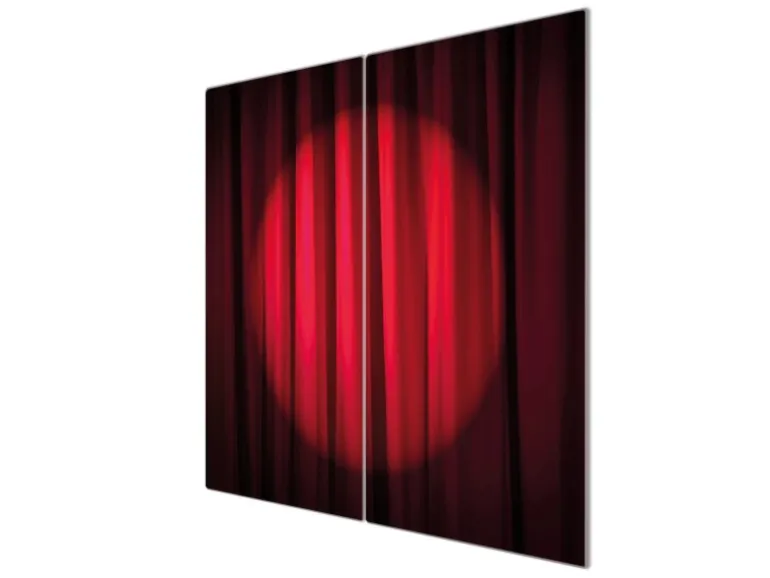 Banjado Herdabdeckplatte Glas 2 Teilig Je 30x52CM Schneidebrett Herdabdeckung Mit Motiv Roter Vorhang