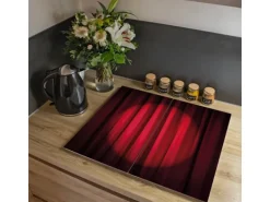 Banjado Herdabdeckplatte Glas 2 Teilig Je 30x52CM Schneidebrett Herdabdeckung Mit Motiv Roter Vorhang