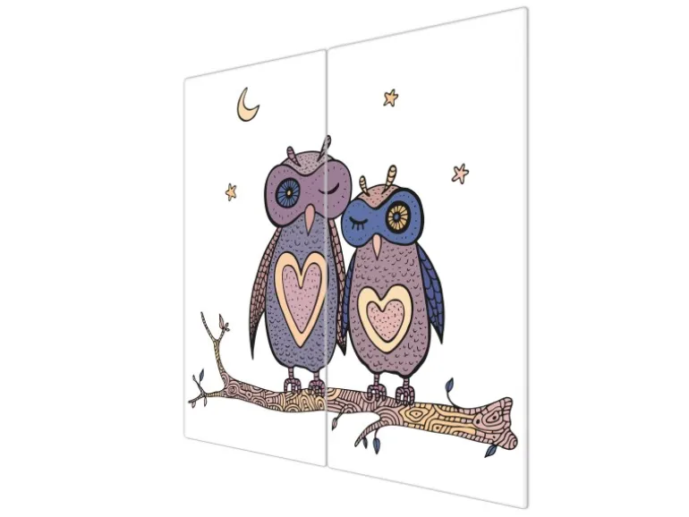 Banjado Herdabdeckplatte Glas 2 Teilig Je 30x52CM Schneidebrett Herdabdeckung Mit Motiv Verliebte Eulen