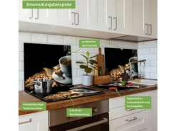 Banjado Herdabdeckplatte Glas 1 Teilig 60x52CM Schneidebrett Herdabdeckung Mit Motiv Hot Coffee