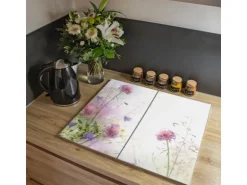 Banjado Herdabdeckplatte Glas 2 Teilig Je 30x52CM Schneidebrett Herdabdeckung Mit Motiv Glitzernde Wiese