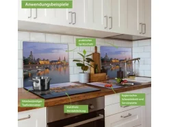 Banjado Herdabdeckplatte Glas 1 Teilig 60x52CM Schneidebrett Herdabdeckung Mit Motiv Dresden