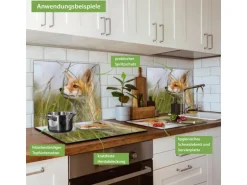 Banjado Herdabdeckplatte Glas 1 Teilig 60x52CM Schneidebrett Herdabdeckung Mit Motiv Fuchs