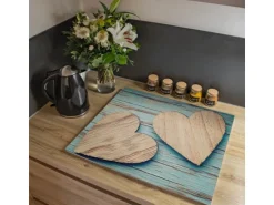 Banjado Herdabdeckplatte Glas 1 Teilig 60x52CM Schneidebrett Herdabdeckung Mit Motiv Holz Herzen