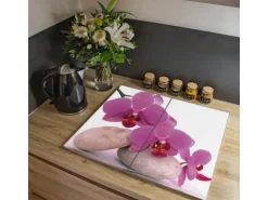 Banjado Herdabdeckplatte Glas 2 Teilig Je 30x52CM Schneidebrett Herdabdeckung Mit Motiv Orchidee