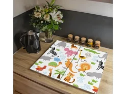 Banjado Herdabdeckplatte Glas 2 Teilig Je 30x52CM Schneidebrett Herdabdeckung Mit Motiv Fröhliche Tiere