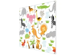 Banjado Herdabdeckplatte Glas 2 Teilig Je 30x52CM Schneidebrett Herdabdeckung Mit Motiv Fröhliche Tiere