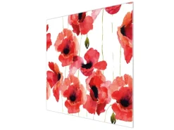 Banjado Herdabdeckplatte Glas 1 Teilig 60x52CM Schneidebrett Herdabdeckung Mit Motiv Mohn Aquarell