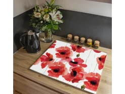 Banjado Herdabdeckplatte Glas 1 Teilig 60x52CM Schneidebrett Herdabdeckung Mit Motiv Mohn Aquarell