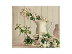 Banjado Herdabdeckplatte Glas 2 Teilig Je 30x52CM Schneidebrett Herdabdeckung Mit Motiv Stillleben Kirschblüten