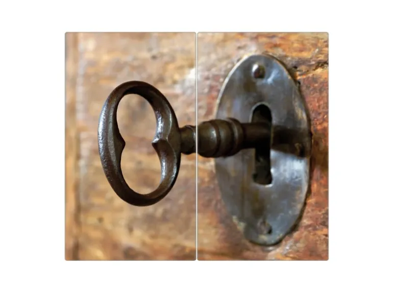 Banjado Herdabdeckplatte Glas 2 Teilig Je 30x52CM Schneidebrett Herdabdeckung Mit Motiv Schlüssel