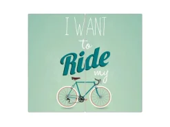 Banjado Herdabdeckplatte Glas 2 Teilig Je 30x52CM Schneidebrett Herdabdeckung Mit Motiv I Want To Ride My Bike