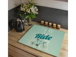 Banjado Herdabdeckplatte Glas 2 Teilig Je 30x52CM Schneidebrett Herdabdeckung Mit Motiv I Want To Ride My Bike