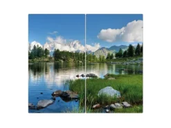 Banjado Herdabdeckplatte Glas 2 Teilig Je 30x52CM Schneidebrett Herdabdeckung Mit Motiv Gebirgssee