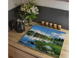 Banjado Herdabdeckplatte Glas 2 Teilig Je 30x52CM Schneidebrett Herdabdeckung Mit Motiv Gebirgssee