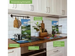 Banjado Herdabdeckplatte Glas 2 Teilig Je 30x52CM Schneidebrett Herdabdeckung Mit Motiv Gebirgssee