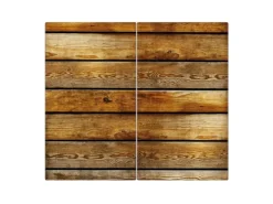 Banjado Herdabdeckplatte Glas 2 Teilig Je 30x52CM Schneidebrett Herdabdeckung Mit Motiv Holzbretter