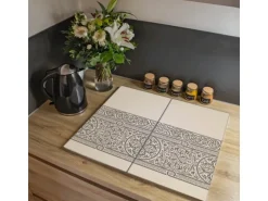 Banjado Herdabdeckplatte Glas 2 Teilig Je 30x52CM Schneidebrett Herdabdeckung Mit Motiv Keltischer Knoten