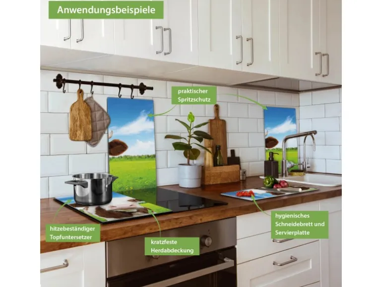 Banjado Herdabdeckplatte Glas 2 Teilig Je 30x52CM Schneidebrett Herdabdeckung Mit Motiv Pardon