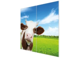 Banjado Herdabdeckplatte Glas 2 Teilig Je 30x52CM Schneidebrett Herdabdeckung Mit Motiv Pardon