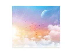 Banjado Herdabdeckplatte Glas 1 Teilig 60x52CM Schneidebrett Herdabdeckung Mit Motiv Vögel Am Himmel