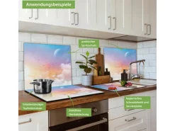 Banjado Herdabdeckplatte Glas 1 Teilig 60x52CM Schneidebrett Herdabdeckung Mit Motiv Vögel Am Himmel