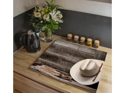 Banjado Herdabdeckplatte Glas 2 Teilig Je 30x52CM Schneidebrett Herdabdeckung Mit Motiv Linedance Set