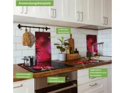 Banjado Herdabdeckplatte Glas 2 Teilig Je 30x52CM Schneidebrett Herdabdeckung Mit Motiv Rote Dahlien