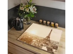 Banjado Herdabdeckplatte Glas 1 Teilig 60x52CM Schneidebrett Herdabdeckung Mit Motiv Dächer Von Paris