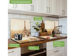 Banjado Herdabdeckplatte Glas 1 Teilig 60x52CM Schneidebrett Herdabdeckung Mit Motiv Dächer Von Paris