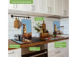 Banjado Herdabdeckplatte Glas 2 Teilig Je 30x52CM Schneidebrett Herdabdeckung Mit Motiv Erdmännchenfamilie