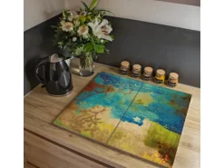 Banjado Herdabdeckplatte Glas 2 Teilig Je 30x52CM Schneidebrett Herdabdeckung Mit Motiv Patina