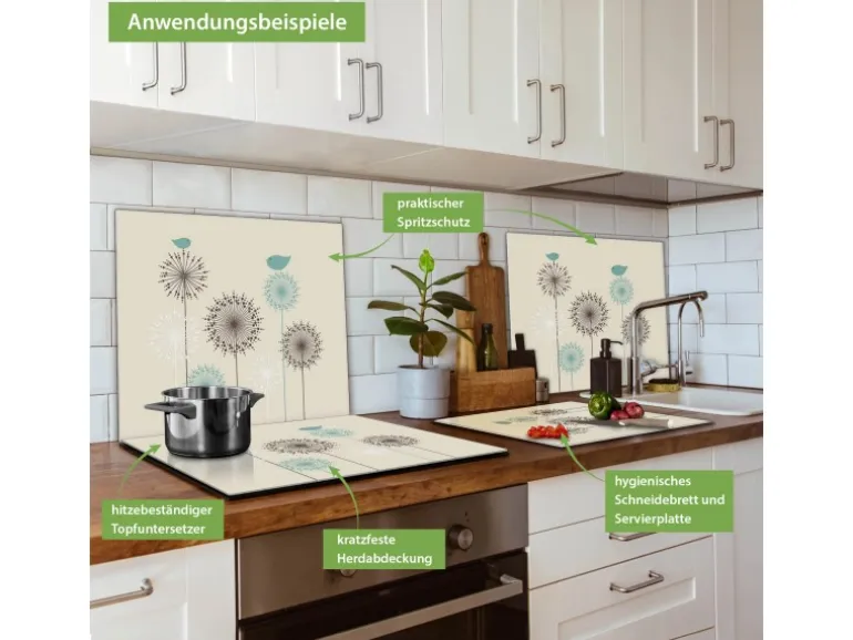 Banjado Herdabdeckplatte Glas 1 Teilig 60x52CM Schneidebrett Herdabdeckung Mit Motiv Kugelfontänen