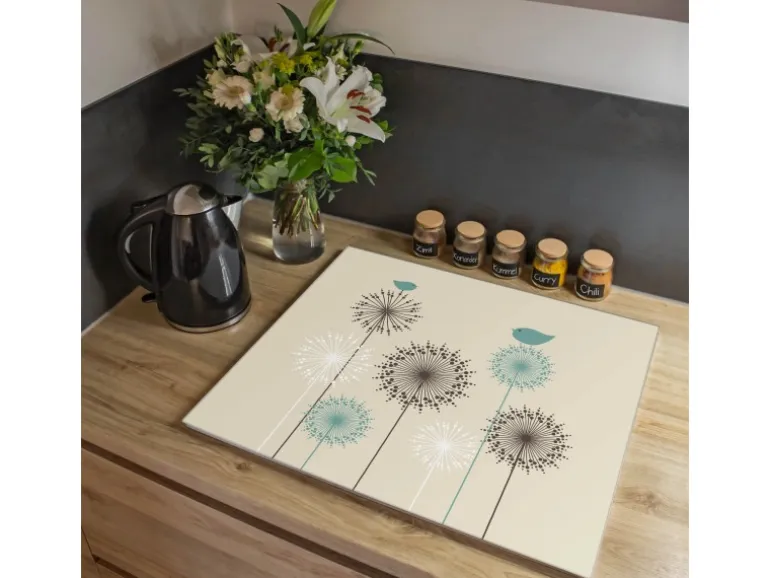 Banjado Herdabdeckplatte Glas 1 Teilig 60x52CM Schneidebrett Herdabdeckung Mit Motiv Kugelfontänen