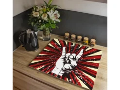 Banjado Herdabdeckplatte Glas 2 Teilig Je 30x52CM Schneidebrett Herdabdeckung Mit Motiv Rock On