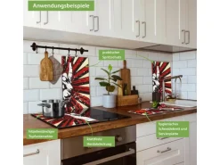 Banjado Herdabdeckplatte Glas 2 Teilig Je 30x52CM Schneidebrett Herdabdeckung Mit Motiv Rock On