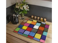 Banjado Herdabdeckplatte Glas 1 Teilig 60x52CM Schneidebrett Herdabdeckung Mit Motiv Bunte Kreide