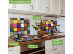 Banjado Herdabdeckplatte Glas 1 Teilig 60x52CM Schneidebrett Herdabdeckung Mit Motiv Bunte Kreide